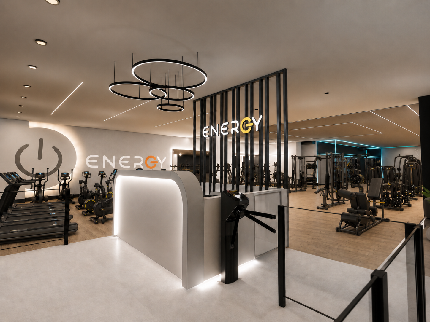 Recepção e área de musculação da Academia Energy Arena